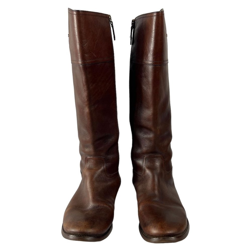 Tory Burch Kiernan Leather Equestrian Metal Logo Riding Boots in Brown SZ: 10